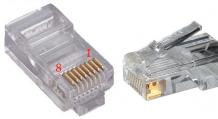 Распиновка витой пары (8 проводов): цветовая схема, последовательность соединения Обжимка интернет кабеля rj 45 4 жилы